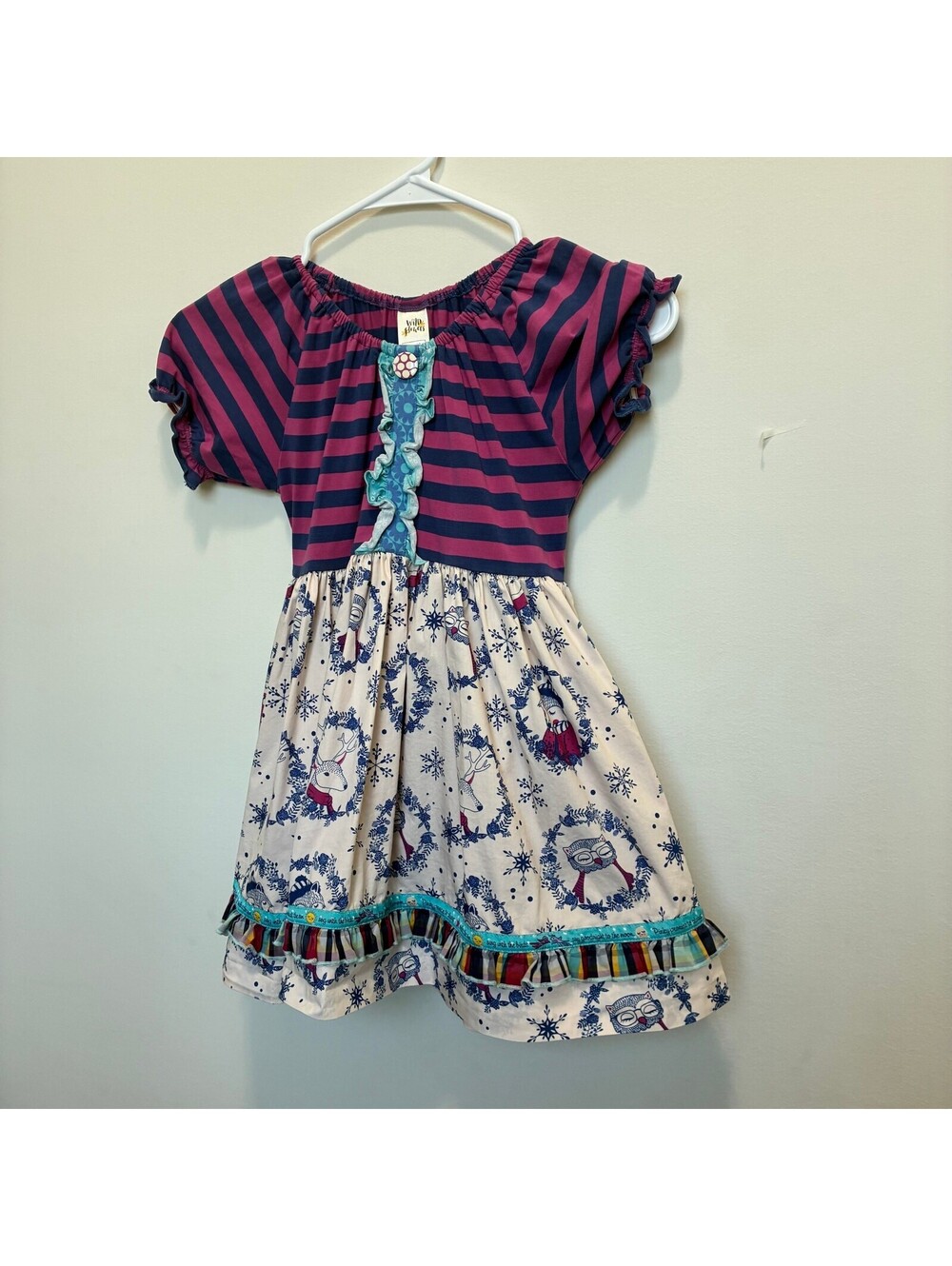 Wild Flowers Owl Winter Dress Pink Stripe Girls Size 10
